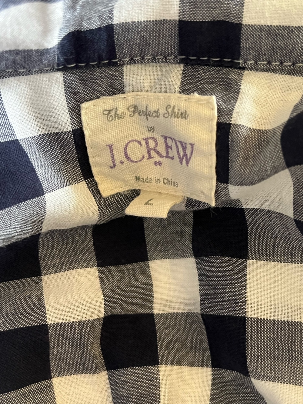 J.Crew Factory Women's Large Navy White Gingham Button-Up Shirt - Picture 6 of 7